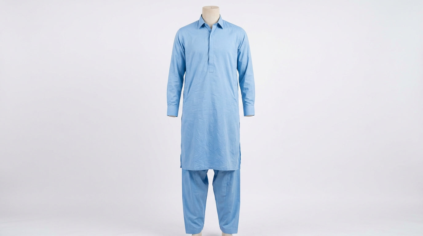 Zolo Wear Men's Kurta Shalwar — Black / White / Sky Blue